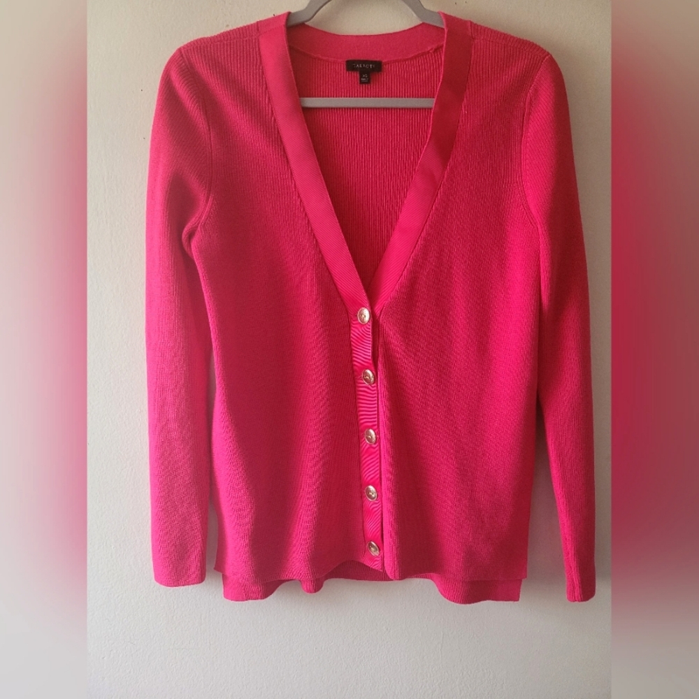 Talbots Pink Cardigan XS Ribbed Button Casual Cotton Preppy Barbie Fitted Office